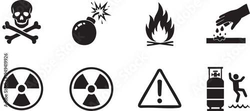 Collection of hazard warning symbols and icons