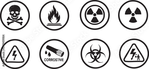 Collection of hazardous material warning symbols
