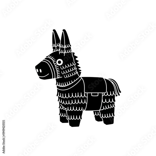 Stylized folk art donkey figure in black and white with decorative patterns.