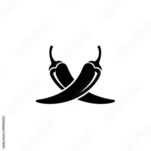Crossed chili peppers silhouette icon representing spicy cuisine and fresh produce.