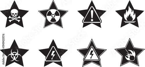 Collection of hazard symbols on star shapes