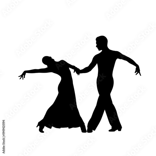 Elegant dancing couple silhouette performing a dramatic ballroom pose for a timeless artistic moment.