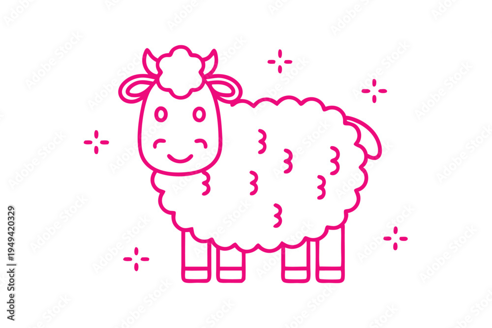 Obraz premium Friendly fluffy cloud character with a simple smile, line art cartoon style.