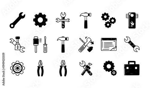 Pixel Perfect Repair and Maintenance Icon Vector Set with Editable Outlines
