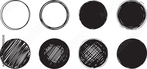 Eight oval shapes with various patterns and fillings