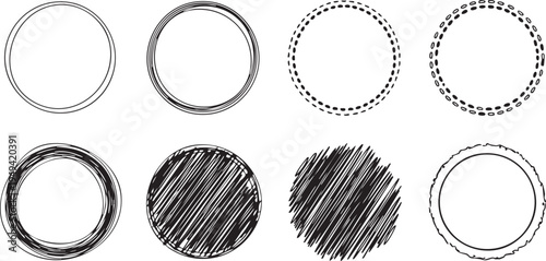 Collection of eight oval shapes with various line patterns and textures