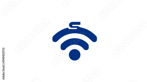 A simple, blue icon of a wireless signal emitting from a circular shape with curved lines