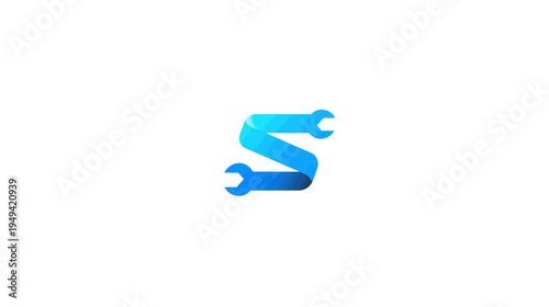 A gradient blue ribbon shaped into an 'S', with stylized wrenches at each end, set on a white background