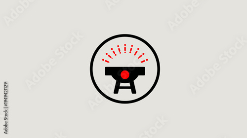 A simple illustration of a grill icon within a black circular frame, on a neutral background