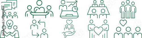Collection of business and teamwork icons representing collaboration ideas and community perfect for web and presentation design