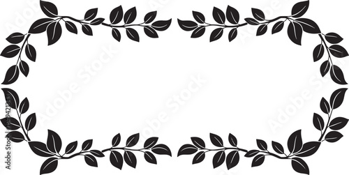 Black leafy branches forming a rectangular border on white background leaves