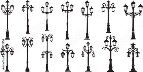 Collection of various street lamp post designs and styles