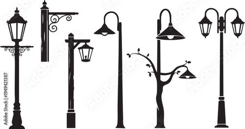 Collection of various street lamp post designs and styles