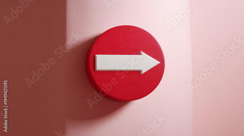 Free Download Red circular sign with a prominent white arrow pointing right against a soft pastel background, featuring sharp shadows and minimalist design - GFXLoad