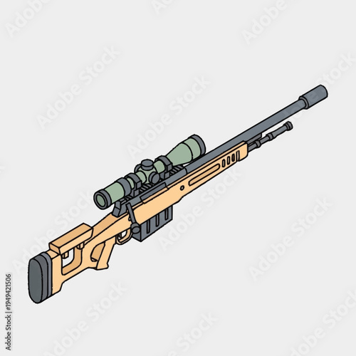 Modern Sniper Rifle with Scope and Silencer Illustration.