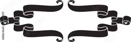 Black ribbon banner frame with white outline on white background