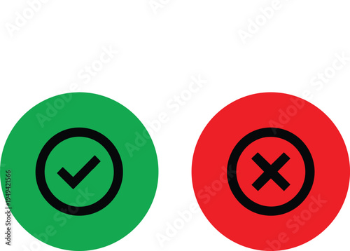 Green circle with check mark and red circle with cross mark