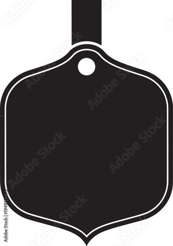 Black tag with white outline and hole for hanging label shape