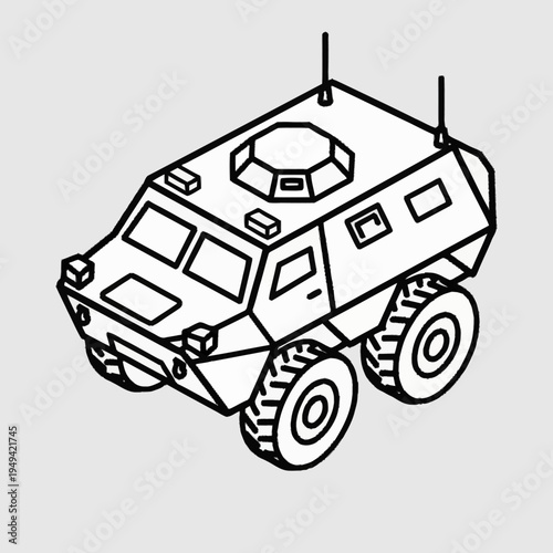 Armored Military Vehicle Illustration Line Art.