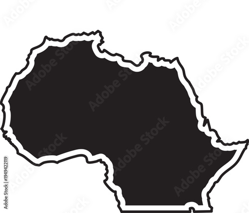 Black silhouette of a geographic shape with white outline on a