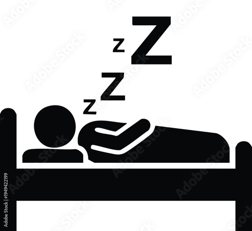 Black and white of person sleeping in bed with zs