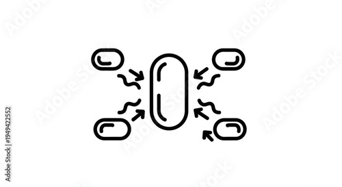 Cellular process: Microbes interacting with a central element, scientific concept illustration