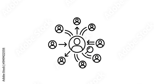 Centralized network of people connecting, communication, and social connections concept
