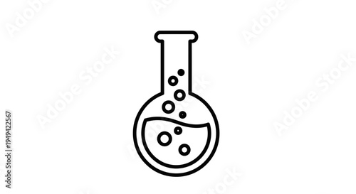 Chemical reaction in laboratory flask with bubbles, science experiment icon