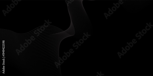 Vector Black abstract background design. Modern wavy line pattern in monochrome colors. Premium stripe texture for banner, business backdrop. Dark creative cyber security