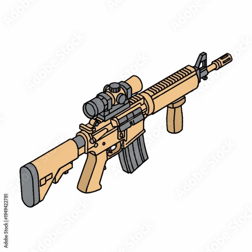 Modern Assault Rifle with Optical Scope and Accessories.