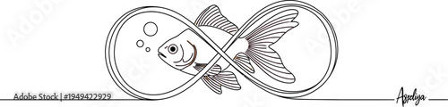 A vibrant goldfish gracefully swims within a continuous line drawing of the timeless infinity symbol, representing endless possibilities and the cyclical nature of life.