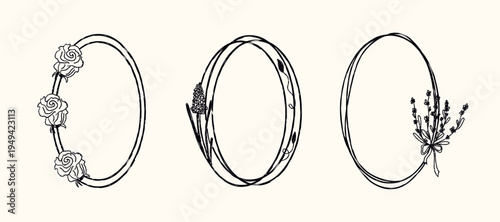 Hand drawn crayon frame with lavender, spring flowers. Charcoal spring wild florals in doodle style. Wax crayon sketch of plants. Ink minimal botanic collection. Grunge borders. Isolated vector illust