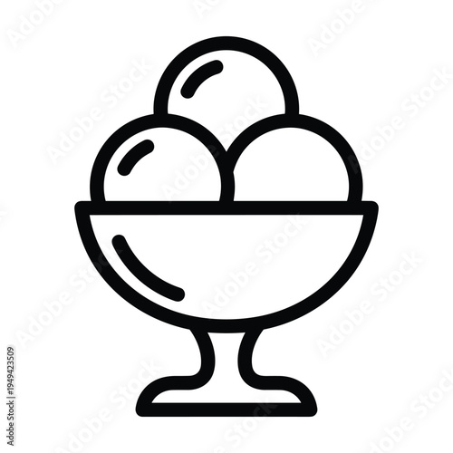 Ice Cream Sundae Icon - Simple Line Art Illustration