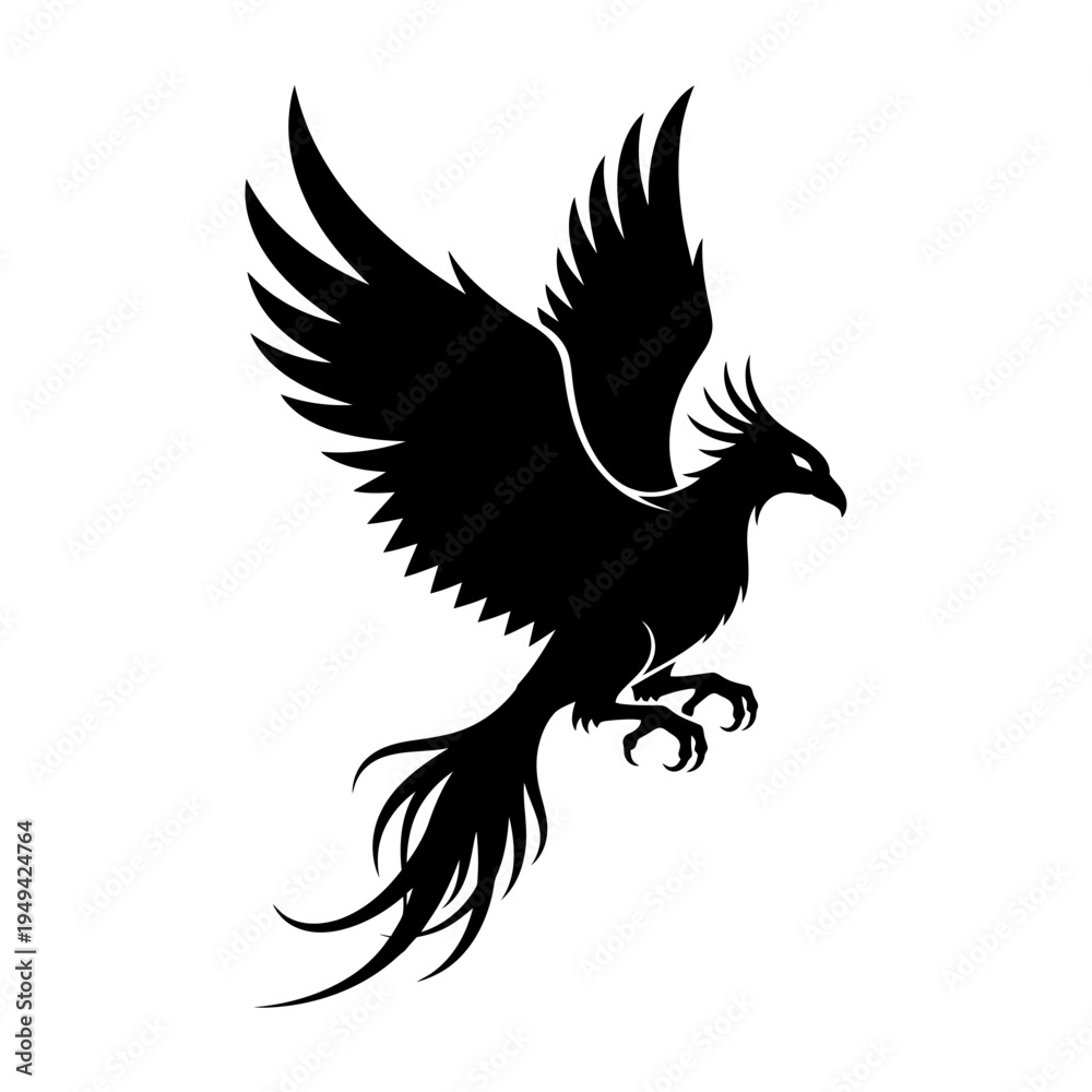 Fototapeta premium Black silhouette of a mythical bird.