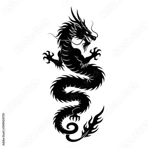 Black dragon silhouette mythical creature.