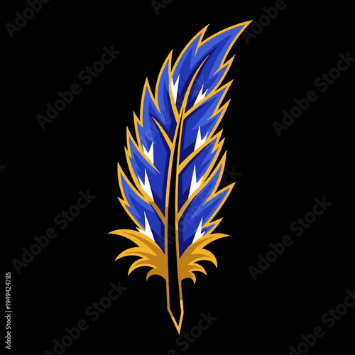Blue and gold feather illustration art.
