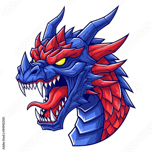 Dragon head with sharp teeth and spikes.