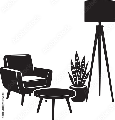 Minimalist Armchair and Low Coffee Table Interior Silhouette