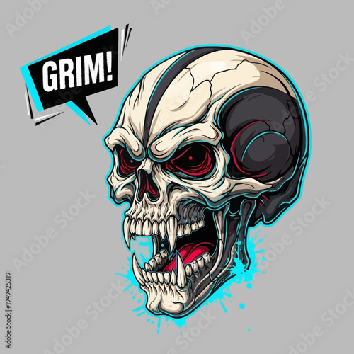 Angry Skull with Red Eyes Shouting.