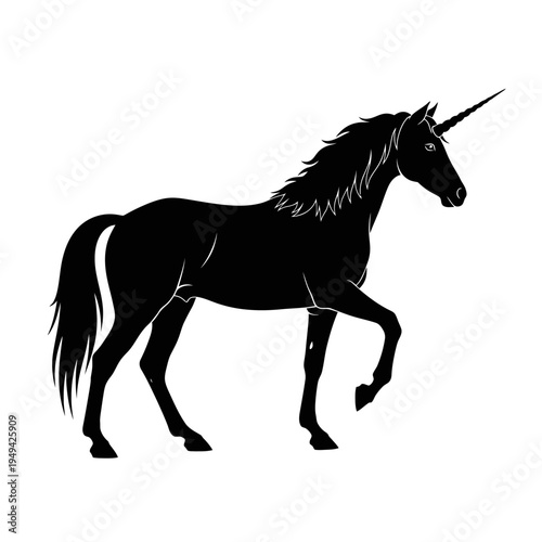 Black silhouette of a unicorn horse.