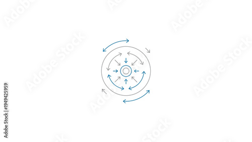 Abstract circular diagram with blue arrows indicating expansion, contraction, and rotation, symbolizing dynamic processes or data flow vector illustration