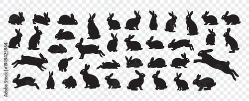 Rabbit silhouettes wildlife vector graphic set
