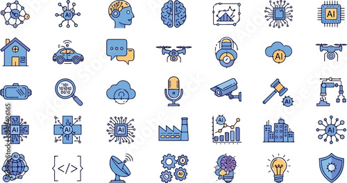 Comprehensive collection of Internet of Things and artificial intelligence technology icons.