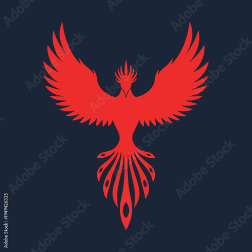 Red Phoenix Bird Icon Symbol.