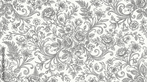 Black and white floral damask pattern.