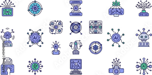 Artificial Intelligence and Machine Learning Icons Set 18.