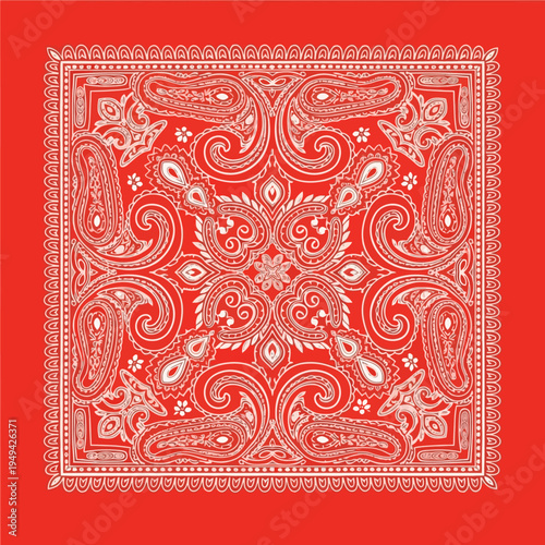 Red Paisley Patterned Square Scarf Design.