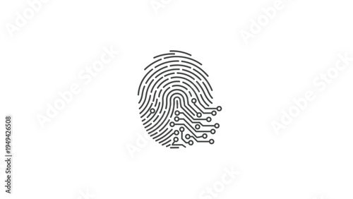 Digital Fingerprint Scan Vector Icon with Circuit Board Elements for Biometric Security and Data Protection