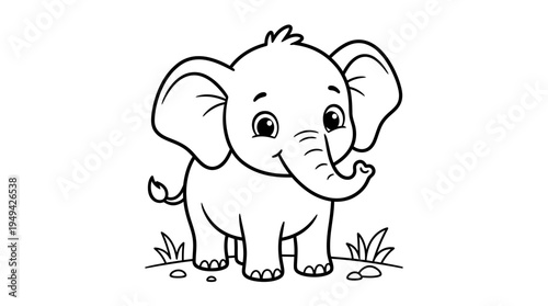 Cute Cartoon Elephant Standing Alone.