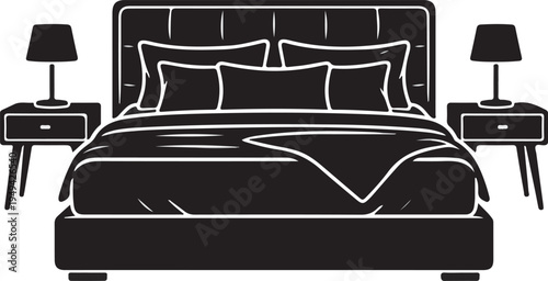 Low-Profile Modern Bed with Padded Headboard and Matching Nightstands Silhouette